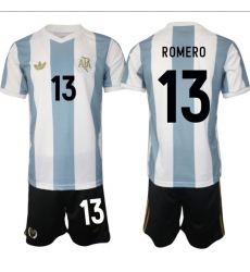 Men's Argentina #13 Cristian Romero White Blue 2024-25 50th Anniversary Home Soccer Jersey Suit