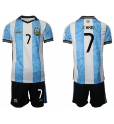 Men's Argentina #7 Icardi White Blue Home Soccer Jersey Suit