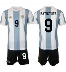 Men's Argentina #9 Gabriel Batistuta White Blue 2024-25 50th Anniversary Home Soccer Jersey Suit