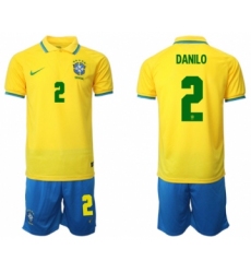 Men's Brazil #2 Danilo Yellow Home Soccer Jersey Suit