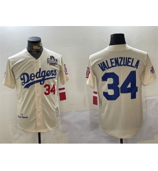 Men's Los Angeles Dodgers #34 Toro Valenzuela Cream 1981 Cooperstown Stitched Baseball Jersey