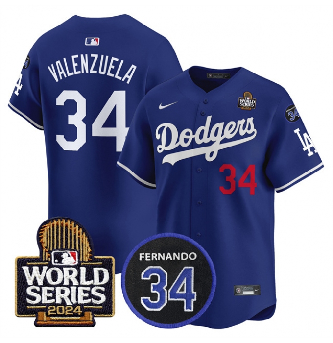 Men's Los Angeles Dodgers #34 Toro Valenzuela Royal 2024 World Series With Fernando Memorial Limited Stitched Baseball Jersey