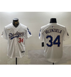 Men's Los Angeles Dodgers #34 Toro Valenzuela White Gold 2024 World Series With Fernando Memorial Home Limited Stitched Baseball Jersey