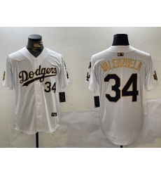 Men's Los Angeles Dodgers #34 Toro Valenzuela White Gold 2024 World Series With Fernando Memorial Limited Stitched Baseball Jerseys