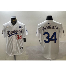 Men's Los Angeles Dodgers #34 Toro Valenzuela White Gold 2024 World Series With No. 34 Home Limited Stitched Baseball Jersey