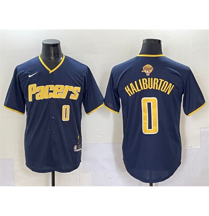 Men's Indiana Pacers #0 Tyrese Haliburton Navy 2025 Finals Vapor Stitched Baseball Jersey
