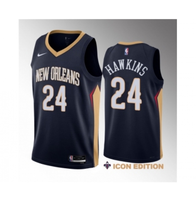 Men's New Orleans Pelicans #24 Jordan Hawkins Navy 2023 Draft Icon Edition Stitched Basketball Jersey