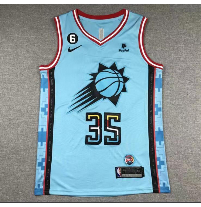 Men's Phoenix Suns #35 Kevin Durant Blue With No.6 Association Edition Stitched Basketball Jersey