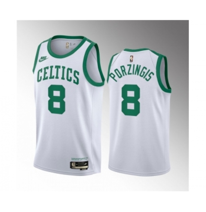 Men's Boston Celtics #8 Kristaps Porzingis White 2023 Draft Association Edition Stitched Basketball Jersey