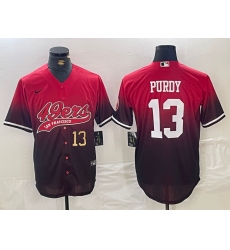 Men's San Francisco 49ers #13 Brock Purdy Number Red Black Stitched Baseball Jersey