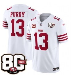 Men's San Francisco 49ers #13 Brock Purdy White 2026 F.U.S.E. With 80th Anniversary & 4-Star C Vapor Untouchable Limited Football Stitched Jersey
