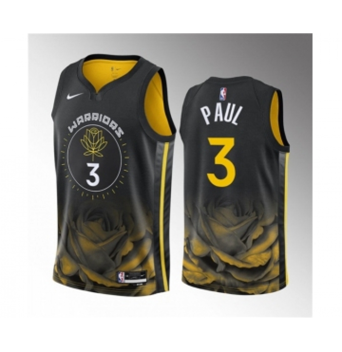 Men's Golden State Warriors #3 Chris Paul Black City Edition Stitched Basketball Jersey