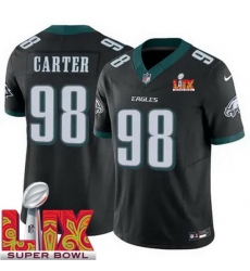 Men's Philadelphia Eagles Jalen Carter #98 Black 2024 2025 Super Bowl LIX F U S E Stitched NFL Jersey