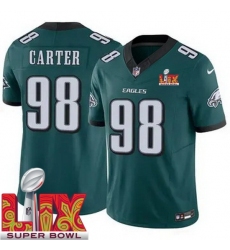 Men's Philadelphia Eagles Jalen Carter #98 Green 2024 2025 Super Bowl LIX F U S E Stitched NFL Jersey