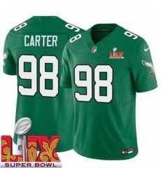 Men's Philadelphia Eagles Jalen Carter #98 Kelly Green 2024 2025 Super Bowl LIX F U S E Stitched NFL Jersey