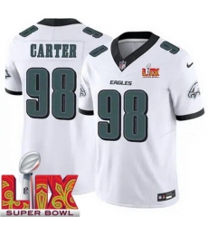 Men's Philadelphia Eagles Jalen Carter #98 White 2024 2025 Super Bowl LIX F U S E Stitched NFL Jersey