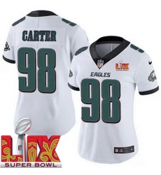 Women Philadelphia Eagles Jalen Carter #98 White 2024 2025 Super Bowl LIX F U S E Stitched NFL Jersey