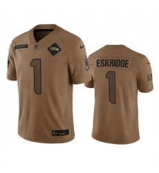 Men's Seattle Seahawks #1 Dee Eskridge 2023 Brown Salute To Service Limited Football Stitched Jersey
