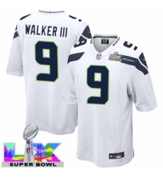Men's Seattle Seahawks #9 Kenneth Walker III White 2025 2026 Super Bowl LX F U S E Stitched Jersey