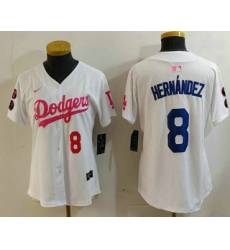 Women's Los Angeles Dodgers #8 Kike Hernandez Number White Pink With Limited Stitched Jersey