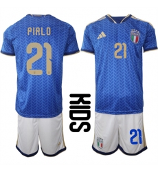 Youth Italy #21 PIRLO National Team FIFA x World Cup 2026 Home Blue On Field Kids Jerseys