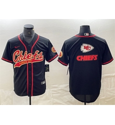 Men's Kansas City Chiefs Black Team Big Logo With Cool Base Stitched Baseball Jersey