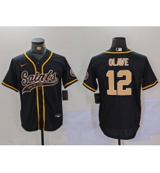 Men's New Orleans Saints #12 Chris Olave Black Cool Base Stitched Baseball Jersey