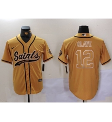 Men's New Orleans Saints #12 Chris Olave Gold Cool Base Stitched Baseball Jersey