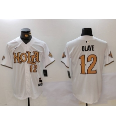 Men's New Orleans Saints #12 Chris Olave Number White Nola Baseball Jersey