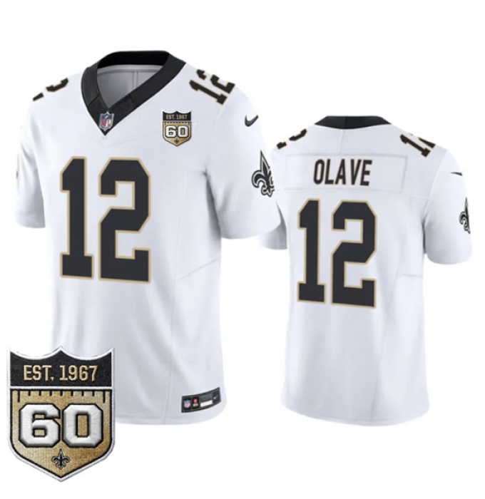 Men's New Orleans Saints #12 Chris Olave White 2026 F.U.S.E 60th Anniversary Vapor Limited Football Stitched Jersey
