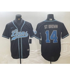 Men's Detroit Lions #14 Amon-Ra St. Brown Black Cool Base Stitched Baseball Jersey