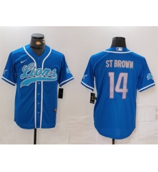 Men's Detroit Lions #14 Amon-Ra St. Brown Blue Cool Base Stitched Baseball Jersey