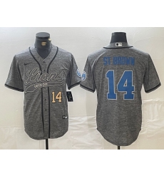 Men's Detroit Lions #14 Amon-Ra St. Brown Number Gray Cool Base Stitched Baseball Jersey