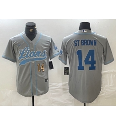 Men's Detroit Lions #14 Amon-Ra St. Brown Number Gray Cool Base Stitched Baseball Jerseys