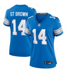 Women's Detroit Lions #14 Amon-Ra St. Brown Blue Stitched Jersey(Run Smaller)