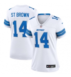 Women's Detroit Lions #14 Amon-Ra St. Brown White Stitched Jersey(Run Smaller)