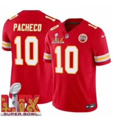 Men's Kansas City Chiefs Isiah Pacheco #10 Red 2024 2025 Super Bowl LIX F U S E Stitched Jersey