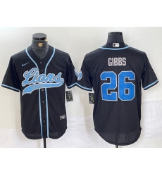 Men's Detroit Lions #26 Jahmyr Gibbs Black With Cool Base Stitched Baseball Jersey