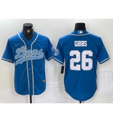 Men's Detroit Lions #26 Jahmyr Gibbs Blue With Cool Base Stitched Baseball Jersey