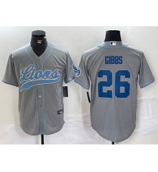 Men's Detroit Lions #26 Jahmyr Gibbs Grey With Cool Base Stitched Baseball Jersey