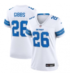 Women's Detroit Lions #26 Jahmyr Gibbs White Stitched Jersey(Run Smaller)