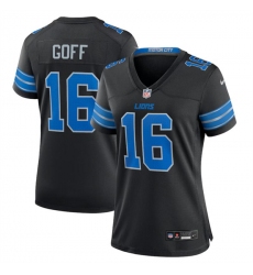 Women's Detroit Lions #16 Jared Goff Black 2nd Alternate Stitched Jersey(Run Smaller)