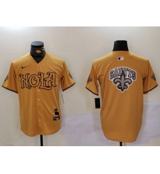 Men's New Orleans Saints Team Big Logo Gold Cool Base Stitched Baseball Jersey