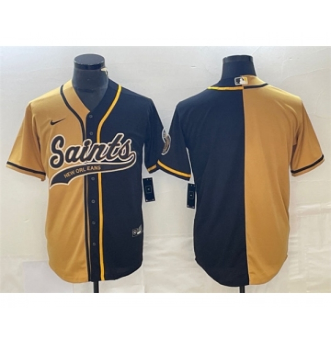 Men's Nike New Orleans Saints Black Gold Split Cool Base Stitched Baseball Jersey