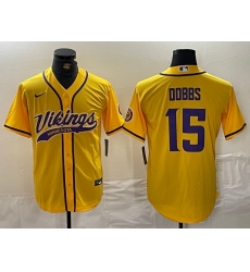 Men's Minnesota Vikings #15 Josh Dobbs Yellow With Cool Base Stitched Baseball Jersey