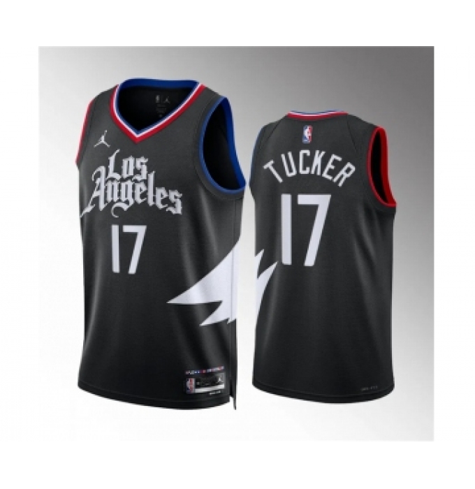 Men's Los Angeles Clippers #17 P.j. Tucker Black Statement Edition Stitched Jersey
