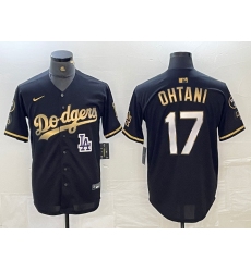 Men's Los Angeles Dodgers #17 Shohei Ohtani Black Gold Stitched Cool Base Nike Jersey