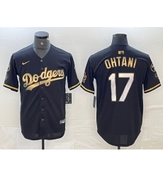 Men's Los Angeles Dodgers #17 Shohei Ohtani Black Gold Stitched Cool Base Nike Jerseys