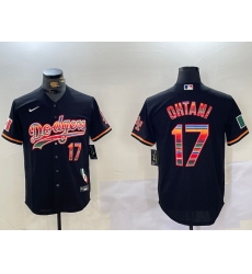 Men's Los Angeles Dodgers #17 Shohei Ohtani Black Rainbow Mexico Cool Base Stitched Jersey