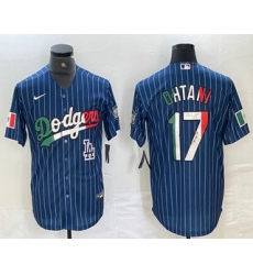 Men's Los Angeles Dodgers #17 Shohei Ohtani Mexico Blue Pinstripe Cool Base Stitched Jersey